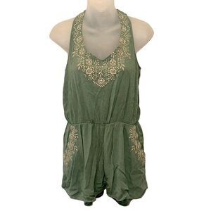 Alya Jumpsuit Romper Francesca’s Green Tie Back Boho Bohemian Shorts Large L